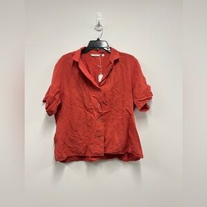Uniqlo Women’s Linen Blend Open Collar Orange Short-Sleeve Shirt. Size: Medium